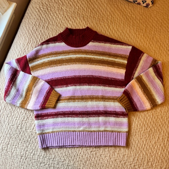 GAP Chunky Balloon Colorful Striped Crew Neck Sweater, Wool/Alpaca, M Petite - Picture 1 of 8